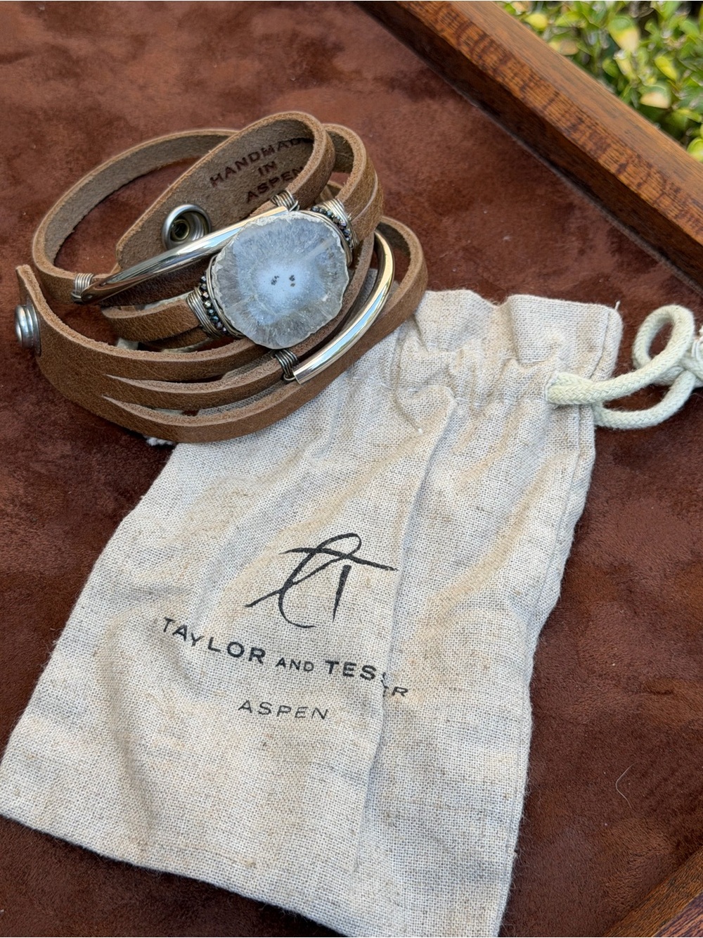 Taylor and Tessier Handmade Leather Wrap Bracelet Agate Geode Aspen CO